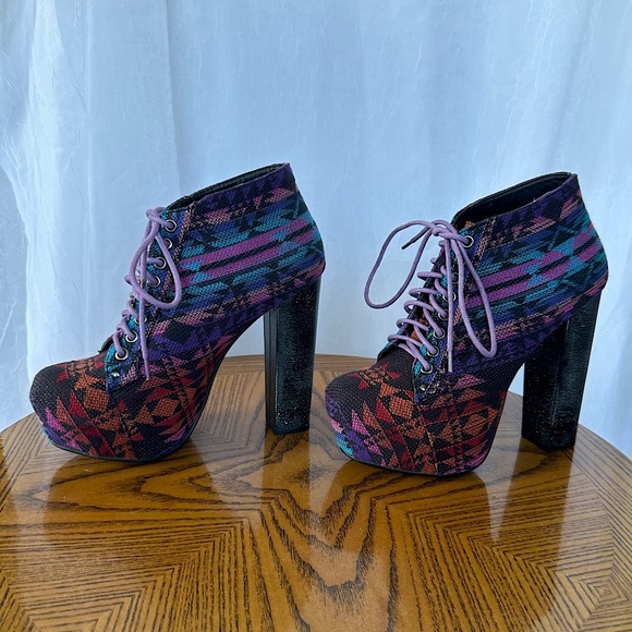 B Love Style Colorful Boho Tribal Print High Heel Lace Up Ankle Boots - Picture 7 of 17
